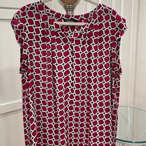 Nine West Fuchsia and White Geometric Blouse